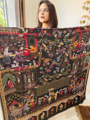 Woven Pashmina Kalamkari Shawl with Thread Embroidery