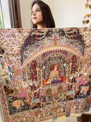 Woven Pashmina Kalamkari Shawl with Thread Embroidery