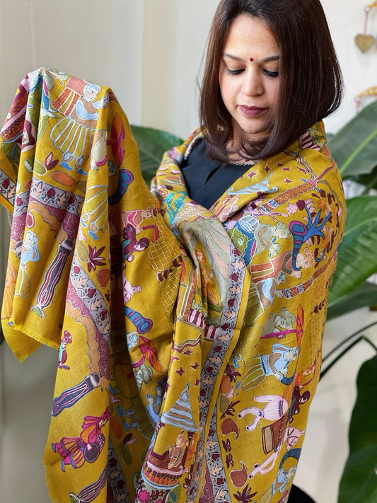 Woven Pashmina Kalamkari Shawl with Thread Embroidery