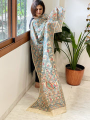 Handpainted Madhubani Dupatta in Pure Tussar Silk