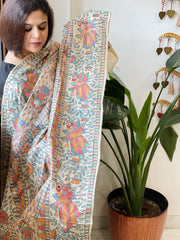 Handpainted Madhubani Dupatta in Pure Tussar Silk