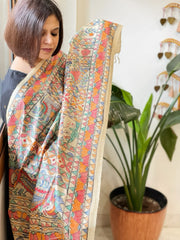 Handpainted Madhubani Dupatta in Pure Tussar Silk