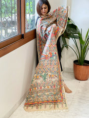 Handpainted Madhubani Dupatta in Pure Tussar Silk