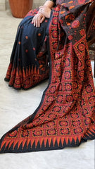 Black Handmade Nakshi Kantha Saree in Pure Silk
