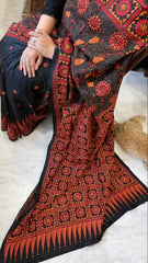 Black Handmade Nakshi Kantha Saree in Pure Silk