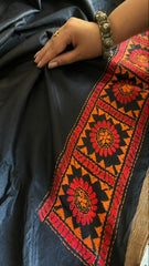 Black Handmade Nakshi Kantha Saree in Pure Silk