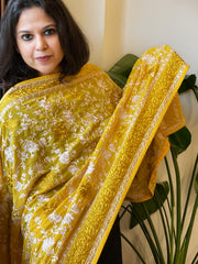 Yellow Parsi Gara Embroidery Dupatta in Georgette