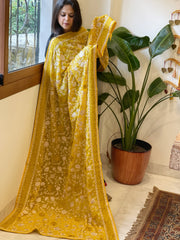 Yellow Parsi Gara Embroidery Dupatta in Georgette