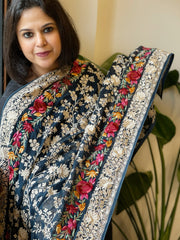 Teal Parsi Gara Embroidery Dupatta in Georgette