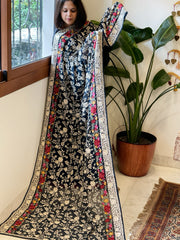 Teal Parsi Gara Embroidery Dupatta in Georgette