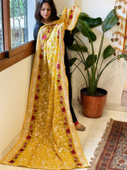 Yellow Parsi Gara Embroidery Dupatta in Georgette