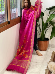 Pink Kashmiri Aari Embroidered Dupatta in Geecha Silk