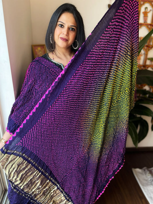 Blue Rai Bandhej Saree in Pure Gajji Silk