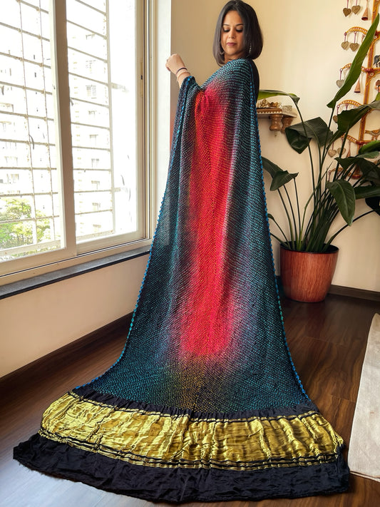Black Rai Bandhej Saree in Pure Gajji Silk