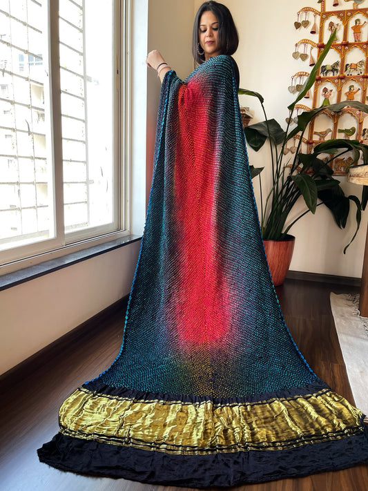 Black Rai Bandhej Saree in Pure Gajji Silk