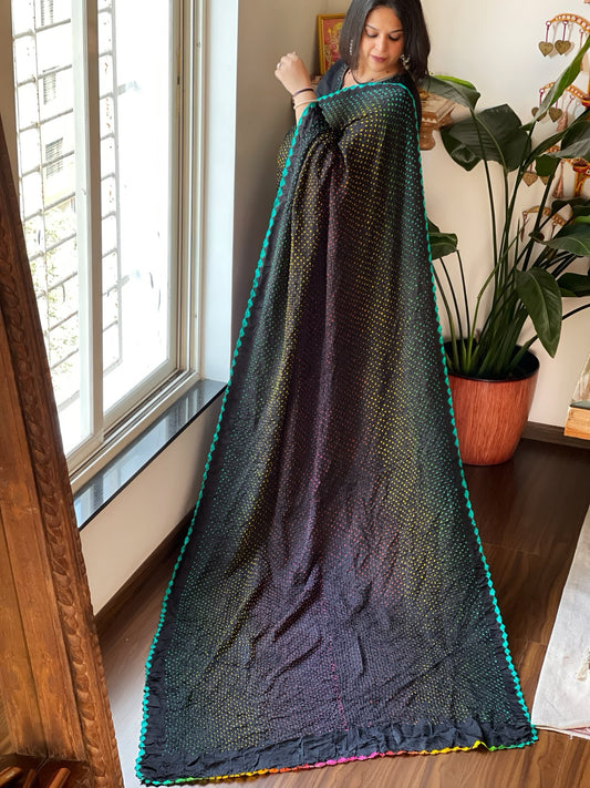 Black Rai Bandhej Saree in Pure Gajji Silk