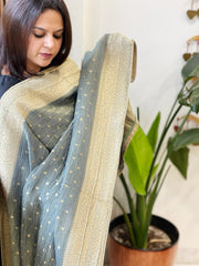 Grey Woven Banarasi Dupatta in Tissue