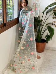 Aqua Organza Dupatta with Thread Embroidery