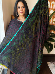 Black Rai Bandhej Saree in Pure Gajji Silk