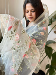 Aqua Organza Dupatta with Thread Embroidery