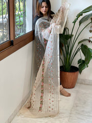 Peach Organza Dupatta with Thread Embroidery