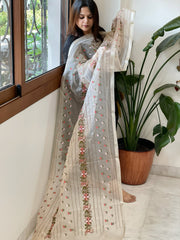 Peach Organza Dupatta with Thread Embroidery
