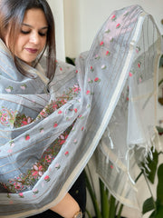 Powder Blue Organza Dupatta with Thread Embroidery