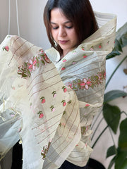 Yellow Organza Dupatta with Thread Embroidery