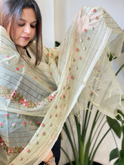 Yellow Organza Dupatta with Thread Embroidery