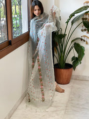Aqua Organza Dupatta with Thread Embroidery