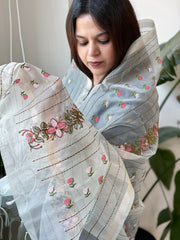 Aqua Organza Dupatta with Thread Embroidery