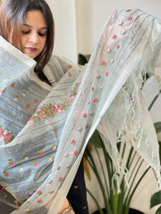 Aqua Organza Dupatta with Thread Embroidery