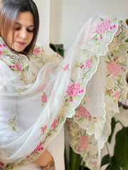 Off-White Kota Cotton Dupatta with Cross-Stitch Embroidered Border