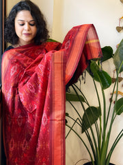Maroon Handwoven Ikat Dupatta Pure Silk-Cotton