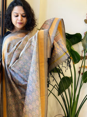 Greyish Beige Handwoven Ikat Dupatta Pure Silk-Cotton