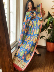 Handpainted Kalamkari Dupatta with Thread & Mirror Handwork in Chanderi Silk