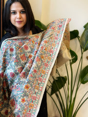 Handpainted Madhubani Dupatta in Pure Tussar Silk