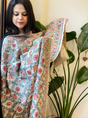 Handpainted Madhubani Dupatta in Pure Tussar Silk