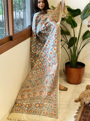 Handpainted Madhubani Dupatta in Pure Tussar Silk
