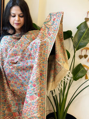 Handpainted Madhubani Dupatta in Pure Tussar Silk