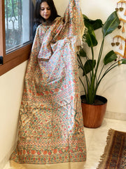 Handpainted Madhubani Dupatta in Pure Tussar Silk