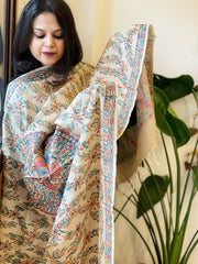 Handpainted Madhubani Dupatta in Pure Tussar Silk