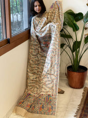 Handpainted Madhubani Dupatta in Pure Tussar Silk