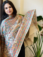Handpainted Madhubani Dupatta in Pure Tussar Silk