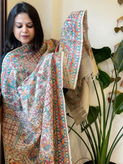 Handpainted Madhubani Dupatta in Pure Tussar Silk