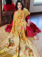 Yellow Rai Bandhej Dupatta with Meenakari Jaal design in Georgette