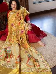 Yellow Rai Bandhej Dupatta with Meenakari Jaal design in Georgette