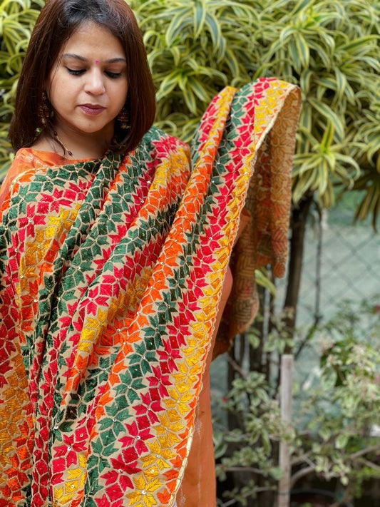 Handmade Phulkari Dupatta in Cotton