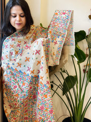 Handpainted Madhubani Dupatta in Pure Tussar Silk