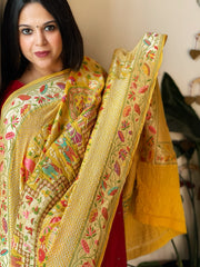 Yellow Rai Bandhej Dupatta with Meenakari Jaal design in Georgette